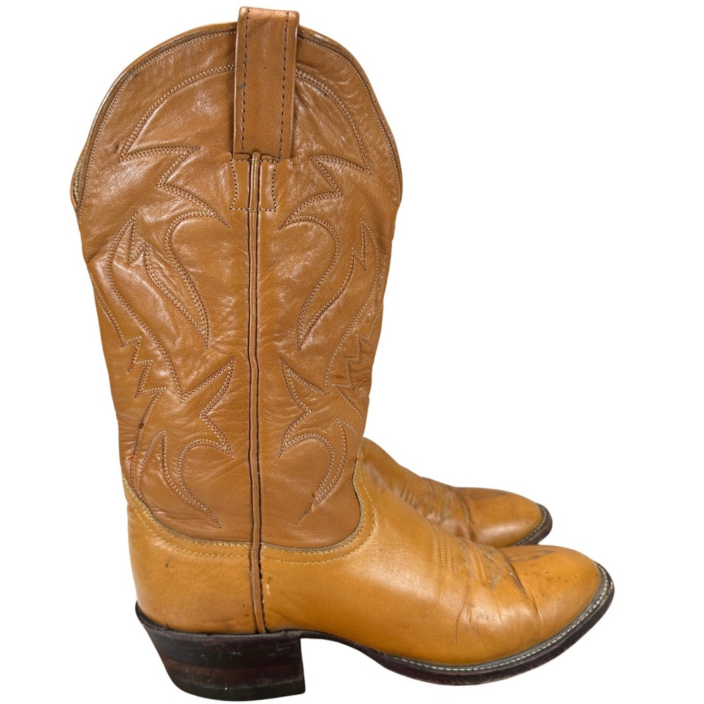 VTG Larry Mahan Cats Paw Tan Leather Western Cowboy Boots Womens 7 Almond Toe